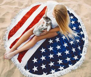 american flag with puppy beach towel.jpg