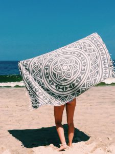 grey tapestry beach towel