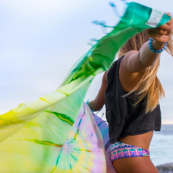 girl holding beach towel tapestry